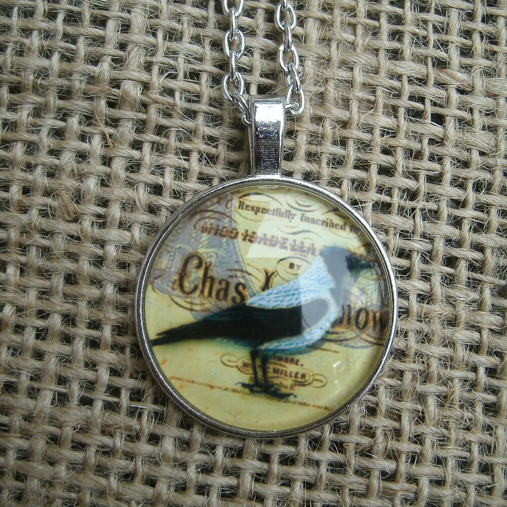 Magpie Bird Glass Cabochon Pendant Necklace